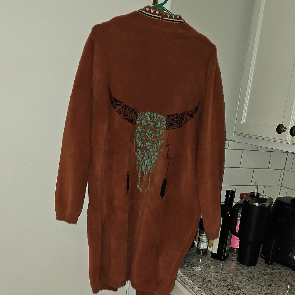 Tan Long Sleeve Top with Bull Skull Design